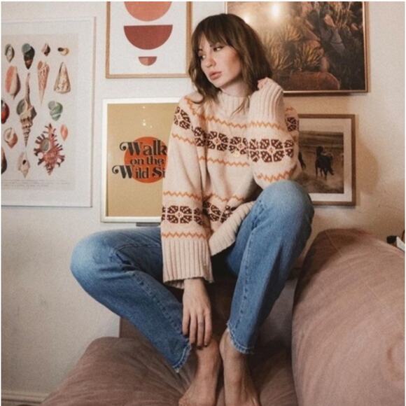 Madewell Pullover Overbrook Fair Isle Mock Neck Wool Blend Alpaca Sweater | XL - Picture 5 of 14